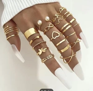 22pcs Gold Ring Set Multipack For Party Girls Heart Butterfly Wave Twisted UK - Picture 1 of 5