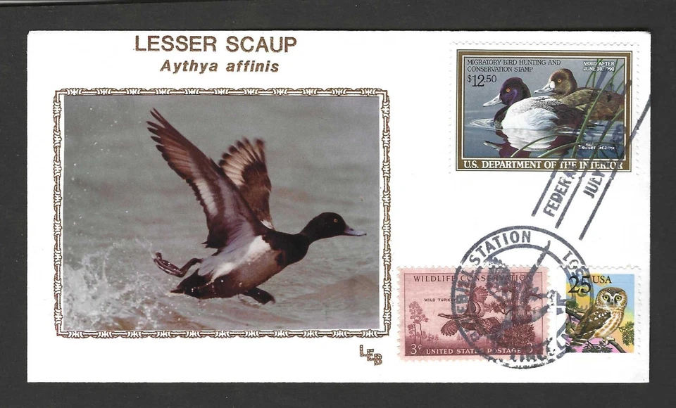 US 1989 FEDERAL DUCK HUNTING STAMP $12.50 ON FDC SCOTT # RW 56 WITH REAL PHOTO - Image 1 of 1
