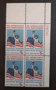 1966 US Stamp Scott #1320 5c U.S. Savings Bonds Plate Block of 4 MNH - Picture 1 of 2