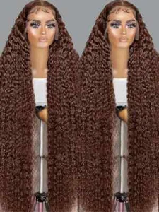 Chocolate Brown Water Curly Human Hair Wig Transparent Lace Front Wigs For Women - Picture 1 of 20