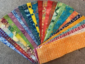 Batik Fabric Strips 26 pieces 2.5"x 42-44" ribbon jelly roll Variety blue,orange - Picture 1 of 3