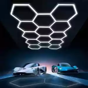14X LED Hexagon Lampe Werkstatt Wand Garage Decken Leuchte Waben Beleuchtung Neu - Bild 1 von 12