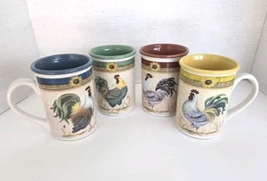 Set of 4 Gibson Daybreak Cups Mugs Rooster Sunflower Farmhouse Multicolor Vtg - Picture 1 of 17
