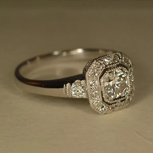 2,00 TCW runder Moissanit Art Deco Vintage Verlobungsring 18k Weißgold vergoldet - Bild 1 von 5