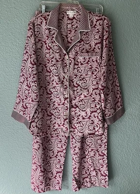 Conjunto de pijama de satén Miss Elaine 2 piezas para mujer L pantalones camisa ciruela púrpura cachemira Foto 1 de 4