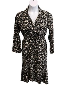 POL Clothing Womens Small Black Gray Feather Print Belted Trench Dress Classic - Picture 1 of 7