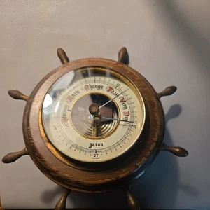 Vtg Jason Germany Ship Wheel Combo Desk Top / Wall Hanging Barometer " See Pics - Picture 1 of 3