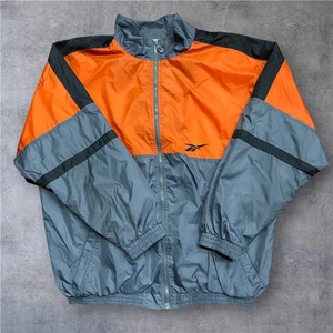 Reebok Vintage 90s Color Block Orange Gray Black Windbreaker Jacket Men's XXL - Picture 1 of 9