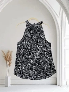 Entro Halter Top Women’s Medium Tie Neck Navy Print Lightweight Summer Boho - Picture 1 of 19