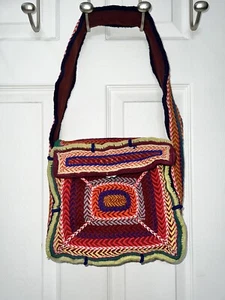 Knitted Multicolor Shoulder Bag Boho Hippie Fully Lined 3 Compartment - Picture 1 of 16