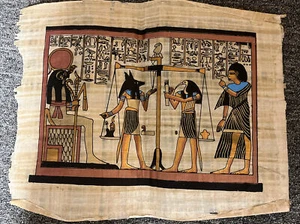 Egyptian Papyrus Painting Gold Metallic Paint Stock Art Work From Egypt 9”x13” - Picture 1 of 5