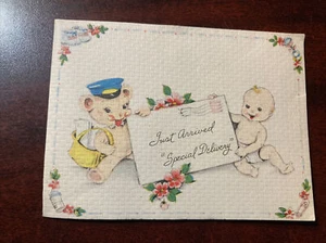 Vintage 40er Jahre gebrauchte Baby Ankündigungskarte 5 A. 756. Created By Paramount - Bild 1 von 4