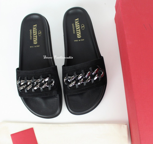 Nuovo sandalo Valentino catena slide nero scamosciato slide casual lusso comfort EUR 38