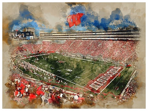 Wisconsin Badgers Poster Watercolor Art Print Man Cave Decor 12x16" Cover