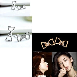 Women's Silver Gold Plated Crystal Little D Bow Stud Earrings Jewellery Gift UK - Picture 1 of 10