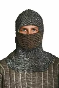 Kettenhemd Kapuze Mittelalter 9 mm flach genietet mit massivem Ring mit Versand - Bild 1 von 5