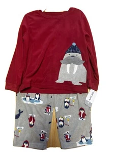 Carter's Walrus Penguins Toddler 2 Piece Long Pajama PJ Boys Size 4T NWT - Picture 1 of 2