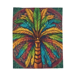 plush Velveteen Blanket,Colorful Mandala Palm Tree Design, Home Decor Throw gift - Picture 1 of 5