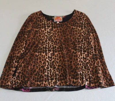 Camisa Top Blusa Pequeña Johnny Was Leopardo/Rosa Regal Manga Larga Columpio Bambú Foto 1 de 4