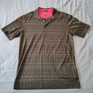 Tiger Woods Golf Polo - Men's Size Large - Brown w/Red,White,Yellow Stripes - Picture 1 of 6