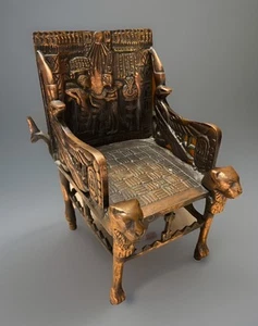 "Silla trono egipcia King Tut vintage pesada ornamentada de latón en relieve miniatura de 7""" - Imagen 1 de 11