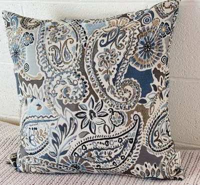 Mika Home Paisley Jacquard Pillow Cover Blue, Gray, Cream 20 x 20 in - Image 1 of 4