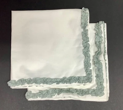 2 Anthropologie Napkins White with Green Ruffle India Rose Cottagecore Shabby - Image 1 of 3