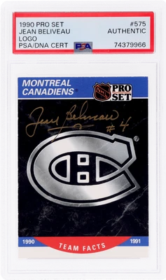 1990 Pro Set Jean Beliveau Montreal Canadiens Logo Auto #575 PSA Auth - Image 1 of 2
