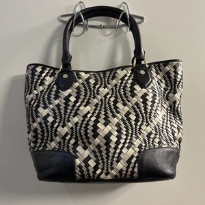 Cole Haan Black and White Woven Small Tote - Picture 1 of 12
