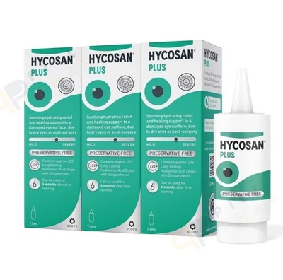 Hycosan Plus Preservative Free Eye Drops - Dry Eye Soothing Relief 3 PACK 7.5ml