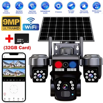 Solar Battery Powered Wireless WiFi Outdoor Pan/Tilt Home Security Camera System