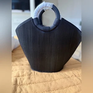 NEU schwarz Tico handwerklich Stroh atmungsaktiv Faser gefüttert Beuteltasche 15x13,5" - Bild 1 von 5