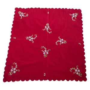 Vintage Tischdecke bestickt Blumen Gänseblümchen 32" x 32" gewellter Rand rot - Bild 1 von 5