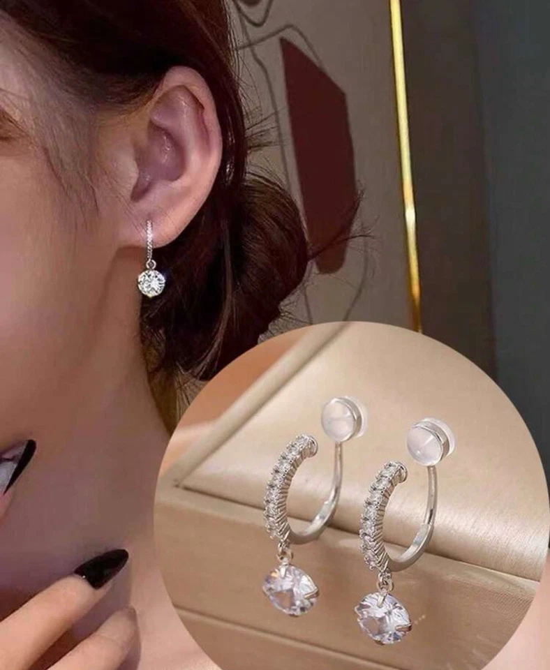 Clear Rhinestone Clip On Earrings Shiny Wedding Bridal Formal Non Pierced - Imagem 1 de 1