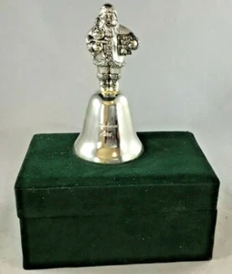 Santa Bell Silver Plated 1996 First Edition Satin Lined Green Velvet Box New - Picture 1 of 5