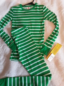 Kids' Striped 100% Cotton 2 piece Pajama Set - Green Size 8 Unisex Long Sleeve - Picture 1 of 4
