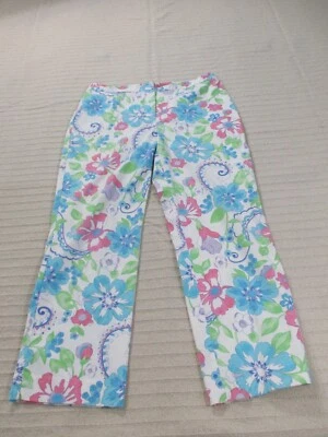 Pantalones para mujer Sigrid Olsen 12 blanco vestido floral pierna recta frente plano algodón Foto 1 de 4