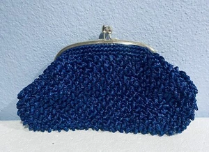 Forsum Woven Clutch Purse Handbag Kiss Lock Japan Blue - Picture 1 of 7
