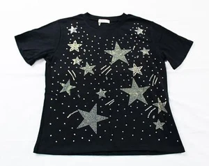 La' Ros Women's 100% Cotton Short Sleeve Jewel Detail Star Top AR8 Black Large - Picture 1 of 3