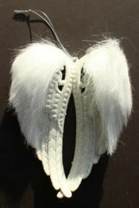 WHITE Glitter Hanging Angel Wings W/ Fur Christmas Tree Ornament Decoration - Picture 1 of 2