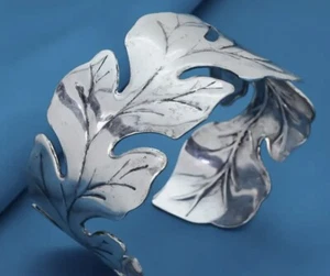 Unique 14k White GP Leaf Bracelet. Cuff, Bangle, Sizable - Picture 1 of 6