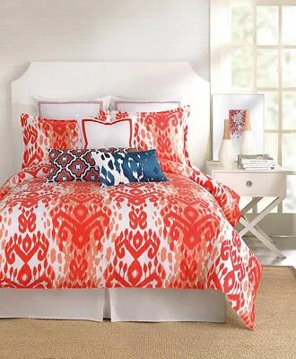 TRINA TURK IKAT 2PC SET 1 TWIN DUVET COVER 1 STANDARD SHAM ORANGE AND WHITE - Image 1 of 4