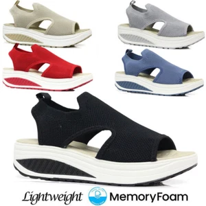 Ladies Memory Foam Wedge Sandals Comfort Walking Casual Summer Comfort Shoes - Picture 1 of 41