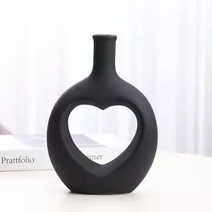 Black Heart Shaped Small Ceramic Vase Valentines Day Decorations Modern Boho Hom - Picture 1 of 6