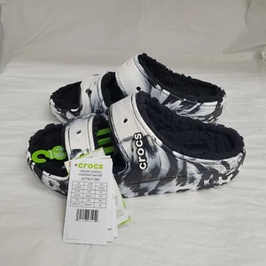 CROCS Classic Cozzzy Sandal Marbled Black White Warm Women 9 New with Tags GIFT - Picture 1 of 12