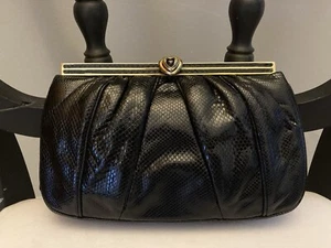 Vintage Judith Leiber Black Snakeskin Clutch - Picture 1 of 9