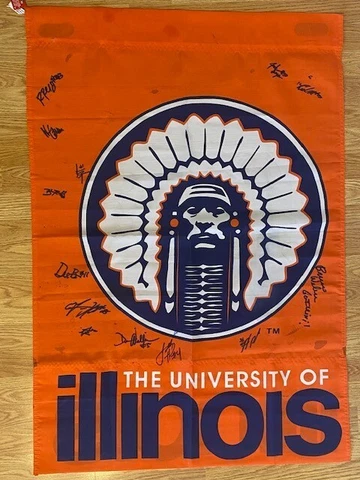 AUTOGRAPHED 2003-2004 ILLINOIS FIGHTING ILLINI CHIEF FLAG 12 PLAYERS 1 COACH Cover