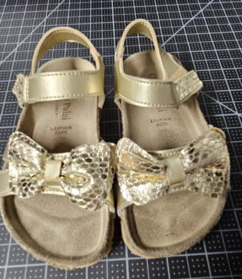 GIULIA PALAI 金属金色蝴蝶结踝带皮革女孩凉鞋 尺寸 7 意大利制造 — 第 1/4 张图片