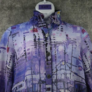 Camicia donna donna grande colletto filo semi trasparente arte astratta da indossare funky boho - Foto 1 di 10