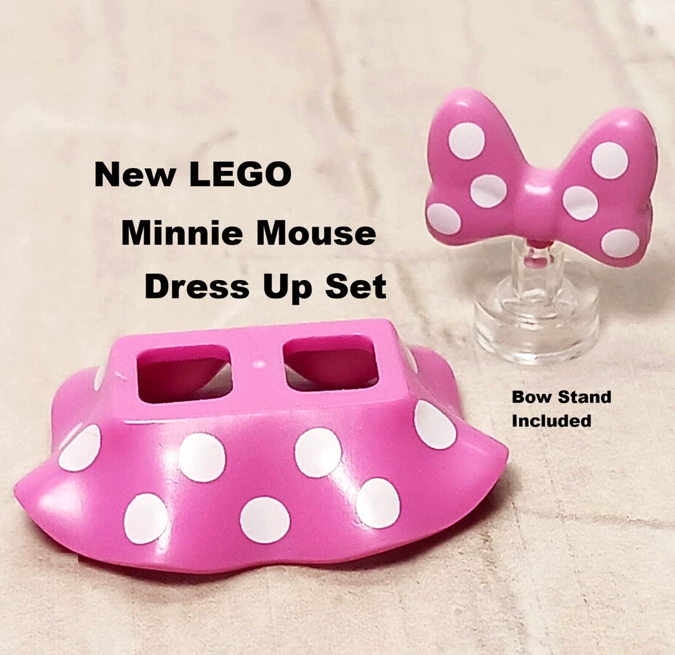 New LEGO Minnie Mouse Costume Big Polka Dot Skirt Matching Hair Bow Fluffy Stand Foto 1 de 1